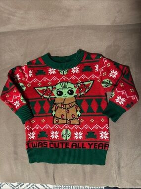 Star Wars toddler Red & Green grogu Holiday Sweater 12mo